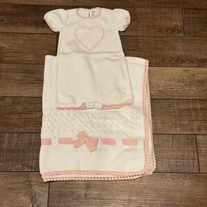 Baby Little Threads Knit Heart Romper Baby Girl Pink White 100% Pima Cotton EUC